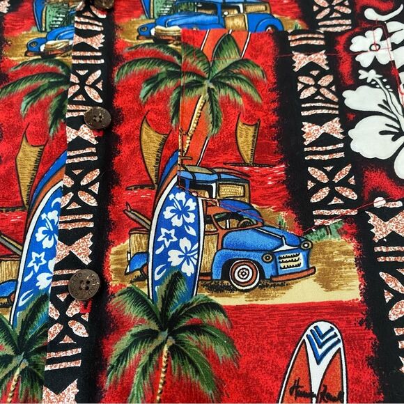 RJC Hawaiian Shirt Aloha Cotton Wood Buttons Made in USA Youth Sz 12 - Picture 8 of 11